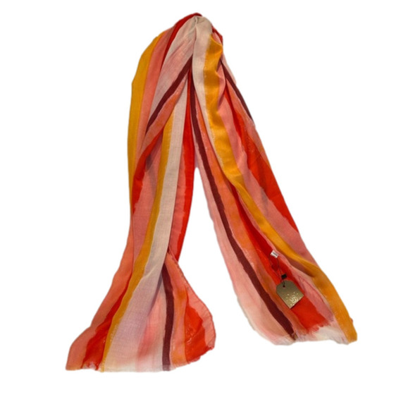 Janice Apparel Women's Striped Print Orange White Long Scarf Cover Up Kimono - Picture 2 of 5